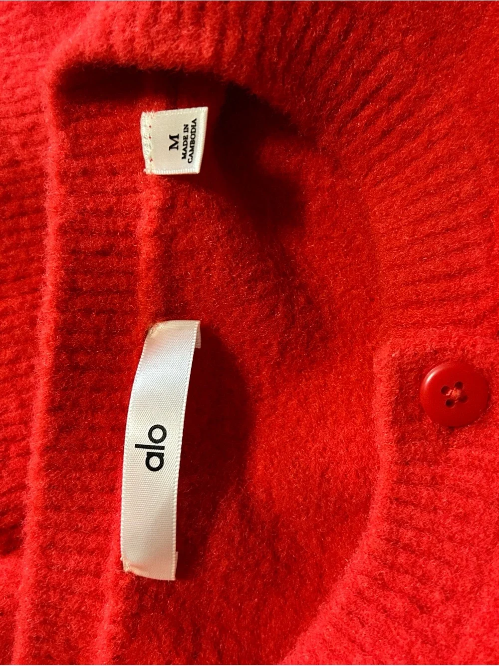 Alo yoga Snuggle Up Sweater Cropped Cardigan in Bright red color